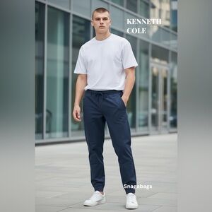 Kenneth Cole NWT Active Men's Iron Blue Tech Lightweight Water Repellent Joggers